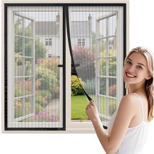 WENT Zanzariera Magnetica per Finestre 80x150 cm - Zanzariere Magnetiche per Porte Finestre Scorrevole, Chiusura Automatica, con Nastro Adesivo, Installazione Rapida senza Attrezzi, Nero