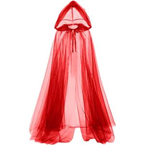 GRACEART Mantello da donna in tulle con cappuccio medievale per Halloween, stile vintage, vampiro horror, mantello lungo (rosso)