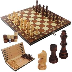 Nuangoo Scacchiera in Legno, 3 in 1, 34x34cm Scacchiera Magnetica Portatile, Gioco da Tavola per Bambini e Adulti