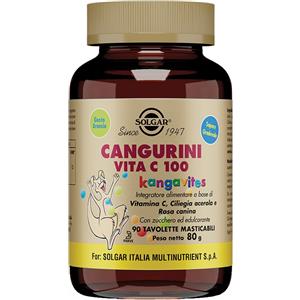 Solgar Cangurini Vita C 100 - Integratore Masticabile per Bambini con Vitamina C, Ciliegia Acerola e Rosa Canina, 90 Tavolette al Gusto di Arancia