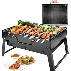 GO2CAMPS Barbecue portatile a carbonella (35 x 27 cm) | Griglia da tavolo pieghevole in acciaio inox con griglia di placcatura per campeggio, escursionismo, picnic e cucina all'aperto
