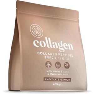 Alpha Foods Collagene in Polvere | Collagen Peptides Idrolizzato Puro con Acido Ialuronico | Integratore Collagene da Bere | Colageno Donna e Uomo | Cioccolato | 400g | Alpha Foods