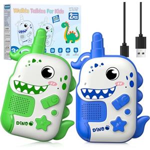 iKidiki Walkie Talkie Bambini Ricaricabili, Gioco Bambino 3 4 5 6 7 8 Anni Maschio Dinosauro Giocattolo Regalo Bimbo 3-8 Anni Giochi Bambini 3-8 Anni Giocattoli Giochi da Esterno per Bambini