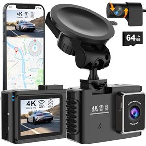 ZOBMIO Dashcam auto anteriore posteriore 4K/2.5K, dash cam WiFi 5GHz con GPS, IPS da 2,0", grandangolo da 170°, Sorveglianza del parcheggio 24 ore su 24,WDR,sensore G,registrazione in loop,scheda SD da 64 GB