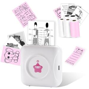 vretti TP2-Y Mini stampante termica tascabile compatibile con Android e iOS con 5 rotoli di etichette, stampante Bluetooth per iPhone, lista di lavoro, note, foto, fai da te