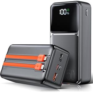 Kruilan 50000mAh Power Bank Funzione Di Ricarica Rapida Con Display A Led, Powerbank Qc 22,5 W/Usb C Pd20 W, Power Bank Portatile, 3 Ingressi E 3 Uscite Per Cellulare,Tablet,Viaggi,Campeggio,Pesca