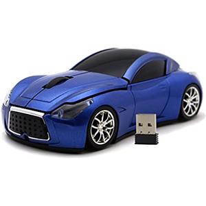 DAY DAY HAPPY mouse wireless a forma di automobile mouse per computer 1600 DPI con luce LED blu per PC portatile (Blue)
