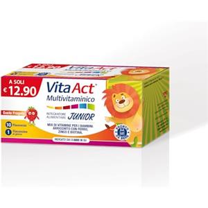 linea ACT Vita Act Multivitaminico Junior, Integratore Alimentare per Bambini con Vitamina C, Vitamine B2, Vitamina B12, Zinco e Ferro, Gusto Fragola - 1 Confezione da 10 Flaconcini