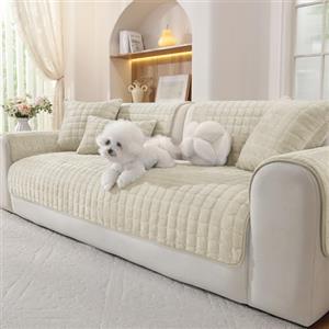 Ystyle Copridivano in Pile Morbido, Telo Copridivano Antiscivolo, Durevole e Lavabile, Adatto per Divani da 1/2/3/4 Posti e Divani Angolari con Sezione Chaise Longue(Beige, 45x45cm)