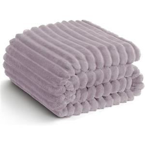 WAVVE Coperta Plaid Pile, Coperta Letto Singolo - Coperta di Flanella a Righe per Soggiorno, Letto, Coperta Divano Caldo Morbida, 130x150 cm, Viola