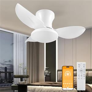 YrgePowk Ventilatore da Soffitto 60W, Ventilatore da Soffitto con Lampada e Telecomando 6 Velocità DC Reversibile, Lampada da Soffitto Silenziosa con Ventilatore, LED Fan Plafoniera con Luce, Timer 65CM Bianco