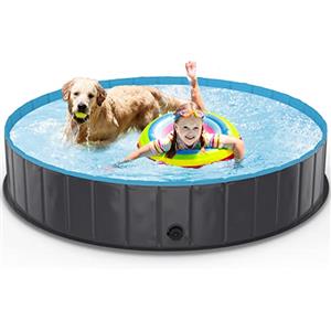 TENXSNUG Piscina per Cani Pieghevole, Antiscivolo Vasca da Bagno per Animali, Portatile Animali Domestici Piscina Bagno per Cani e Bambini, Grigio Scuro, 160 x 30 cm