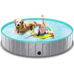 TENXSNUG Piscina per Cani Pieghevole, Antiscivolo Vasca da Bagno per Animali, Portatile Animali Domestici Piscina Bagno per Cani e Bambini, Grigio Chiaro, 160 x 30 cm