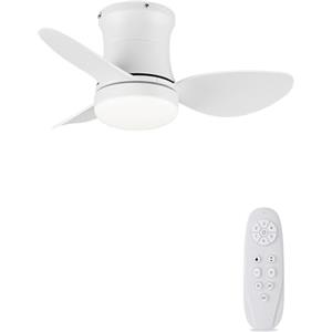 AUTODAY Ventilatore da soffitto bianco con illuminazione e telecomando - Ventilatori da soffitto da 62 cm per interni ed esterni, silenzioso ventilatore da soffitto con luce da 18 W, motore DC 15 W, 6