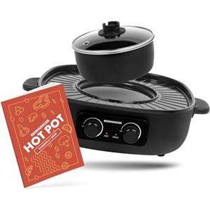 REISHUNGER Hot Pot elettrico con funzione grill - per 2-4 persone - 2 litri di volume - Hot Pot con coperchio - per barbecue coreano