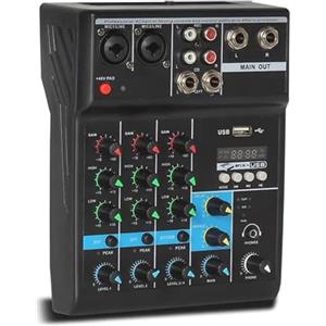 MF artSHOP Console Mixer Audio Professionale, 4 Canali, USB Bluetooth, Mixer Digitale per DJ Studio Live Streaming