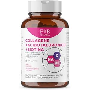 F B PHARMA Collagene con Acido Ialuronico e Biotina - 180 Capsule per Pelle, Capelli e Unghie - Formula Completa ad Alta Concentrazione - Prodotto in Italia