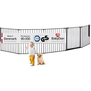 BabyDan Flex XXL, 90-350 cm, Cancello di terra/Cancello di scale/Contorno per stanze/Contorno antincendio, Nero, Made in Denmark - Cancelletto per bambini/cancello di sicurezza (cancelletto per animali domestici/cancello per cani/parco giochi per cani)