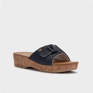 Scholl Wappy Sandalo in Pelle Blu Navy con Tecnologia Memory Cushion - Taglia 36
