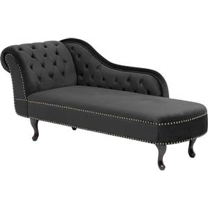 Beliani Chaise Longue in Velluto Nero Versione Sinistra Stile Chesterfield