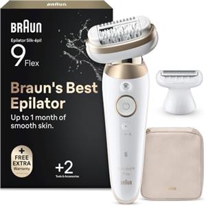 Braun Silk-Épil 9 Flex Epilatore Elettrico Donna, 9-041 3d, Oro | Rasoio Elettrico Donna Impermeabile, Custodia e Cappuccio Regolatore, Testina Flessibile, Epilazione Semplice e Pelle Liscia