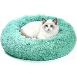 DONWEI Cuccia per gatti soffice, cuscino a ciambella, morbido cuscino per gatti, rotondo, lavabile, in peluche, per cani di piccola taglia e gatti (50 cm, verde)