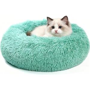 DONWEI Cuccia per gatti soffice, cuscino a ciambella, morbido cuscino per gatti, rotondo, lavabile, in peluche, per cani di piccola taglia e gatti (60 cm, verde)