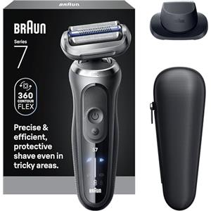 Braun Rasoio elettrico da uomo, serie 7 7120s, rasatura bagnata e asciutta, modalità di rasatura turbo e delicata, rasoio a lamina impermeabile, con rifinitore di precisione, grigio siderale