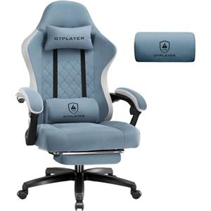 GTPLAYER Sedia da gaming in tessuto, sedia da gioco con cuscino a molle insacchettate, sedia girevole ergonomica, con poggiapiedi, portata 150 kg, colore: azzurro