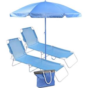 SUNNY STAR Set da Spiaggia 2 lettini + 1 ombrellone + 1 Borsa Mare 45lt Colore Blu (2 STC1395+ STC1380+ STC1412)