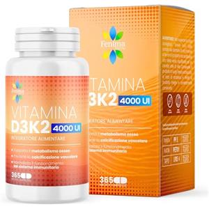 Fenima farma Vitamina D3 K2 4000 UI - 365 Microcompresse (Scorta 1 Anno) Supporto per Ossa, Denti e Difese Immunitarie - Integratore Vitamina D - Alta Biodisponibilità Senza Glutine, Lattosio e Zucchero