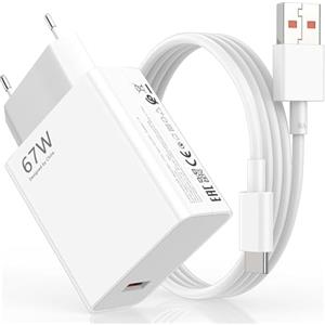 AOKUTDA Caricabatterie USB da 67 W con cavo di ricarica di tipo C 6 A per Xiaomi 17T 15 14 Ultra/14/14T/13T/13/13 Lite, Redmi Note 15 14 13 12 11 10 Pro 5G, Poco F7 X7 X6 M6 X5 Pro caricabatterie USB per