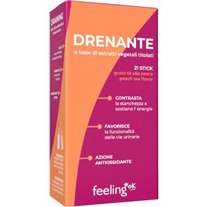 LOGISTICA FOOD Srl Feeling Ok Drenante - Integratore Alimentare Drenante con Estratti Vegetali e Aroma Pesca, Stick da 7 Grammi