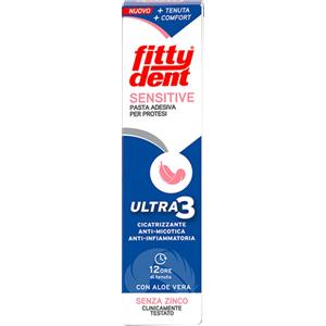 Fittydent Ultra 3 Sensitive - Pasta Adesiva per Protesi con Aloe Vera, 40g, per Gengive Sensibili