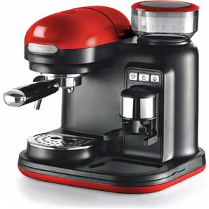 Ariete 1318 Macchina da Caffè con Macinacaffè - 1 filtro - Montalatte - 15 bar - 1080 Watt - 0,8 Litri - Linea Moderna - Rosso