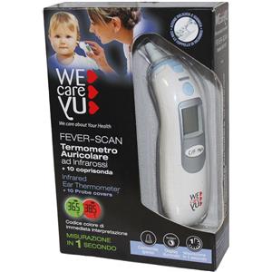 URAGME Srl Termometro Auricolare WECAREYU FEVER-SCAN ad Infrarossi con 10 Coprisonda e Display Illuminato