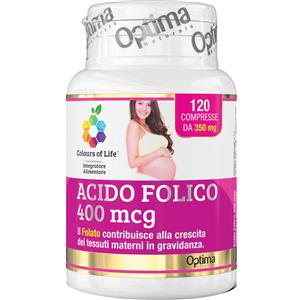 OPTIMA NATURALS Srl Acido Folico 400mcg | Integratore Gravidanza Folato Sistema Immunitario Optima Colours of Life | 120 Compresse