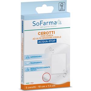 SoFarma Cerotti Aqua-Stop 10x7,5 cm - 5 Pezzi, Protezione Impermeabile e Ipoallergenica per Ferite