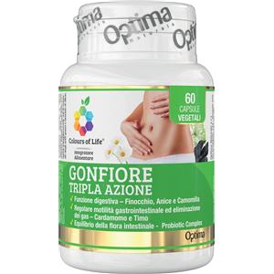 OPTIMA NATURALS Srl Gonfiore Tripla Azione | Integratore Carbone Attivo Probiotici Digestione Optima Colours of Life | 60 Capsule Veg