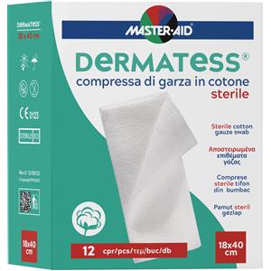 Master Aid Garza Idrofila Dermatess Cot 18x40 cm - 12 Pezzi Sterili, Elevato Assorbimento e Non Adesive