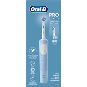 Oral-B Vitality Pro Spazzolino da denti elettrico per adulti, regalo per la festa della mamma per lei/lui, 1 manico, 2 testine, 3 modalità di spazzolatura tra cui Sensitive Plus, spina UK a 2 pin, blu