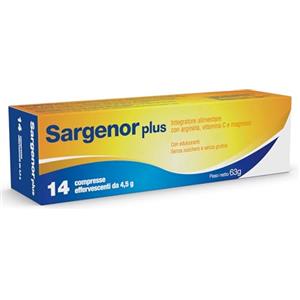 Sargenor, Integratore Alimentare con Arginina, Vitamina C e Magnesio, Utile in Caso di Stanchezza Fisica e Mentale, 14 Compresse Effervescenti, Confezione da 63 gr