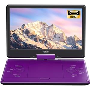 ieGeek Lettore DVD portatile da 16 pollici con schermo girevole da 14,1, ingresso HDMI, batteria ricaricabile 6 ore, senza regione, riproduzione USB/SD, regalo ideale per anziani, bambini e viaggi