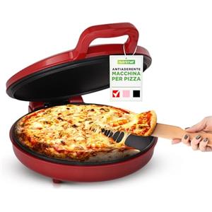 NutriChef Forno Pizza, Cuoci Pizza, Uova, Toast, Pancake e Piadina, 1500 Watt, 30 cm, Manici Termici Salvaspazio, Rosso