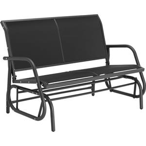 tectake® Panca da Giardino con Meccanismo Basculante, Panchina da Esterno a Dondolo 2 Posti, Telaio in Acciaio Verniciato, Panca con Schienale, 121 x 72 x 86,5 cm - Nero