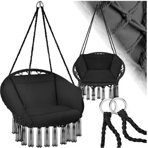 tectake® Poltrona Sospesa, Interno & Esterno, Diametro Seduta 60 cm, Robusta, Grande e Morbidissimo Cuscino, Sedia a Dondolo, Sedia Sospesa da Interno e Terrazzo - Nero