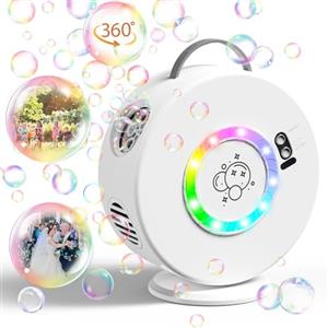 Weilim Macchina per Bolle per Bambini Soffiatore di Bolle Automatico per i più Piccoli Ricaricabile a Batteria Portatile Bolla Maker per Ragazzini Ragazze Bolla Giocattolo Elettrico Ruotato di 90°/360° (LED)