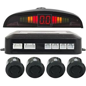 SQUADO Kit 4 Sensori di Parcheggio Wireless Neri con Display LED e Cicalino Acustico Senza Fili Nero