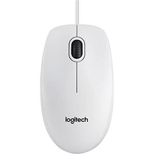 Logitech B100 Mouse USB Cablato, 3 Pulsanti, Rilevamento Ottico, Ambidestro, PC / Mac / Laptop / Chromebook - Bianco