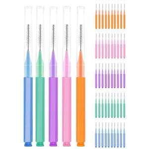 TPZORJX 50 Pezzi Scovolini Interdentali,Scovolino per Pulizia Denti con Coperchio,Pulire Gli Spazi Stretti Tra Denti,Strumenti Pulizia Denti,Mantenere Salute Orale per Bambini,Uomini,Donne(5 Colori)